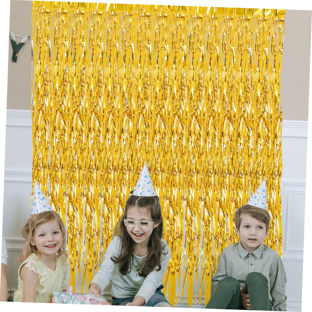 ABOOFAN 4pcs Foil Fringe Curtain Tinsel Backdrop for Party Decorations Elegant Wedding Birthday Streamer Eye Catching Doorway Hall Decor