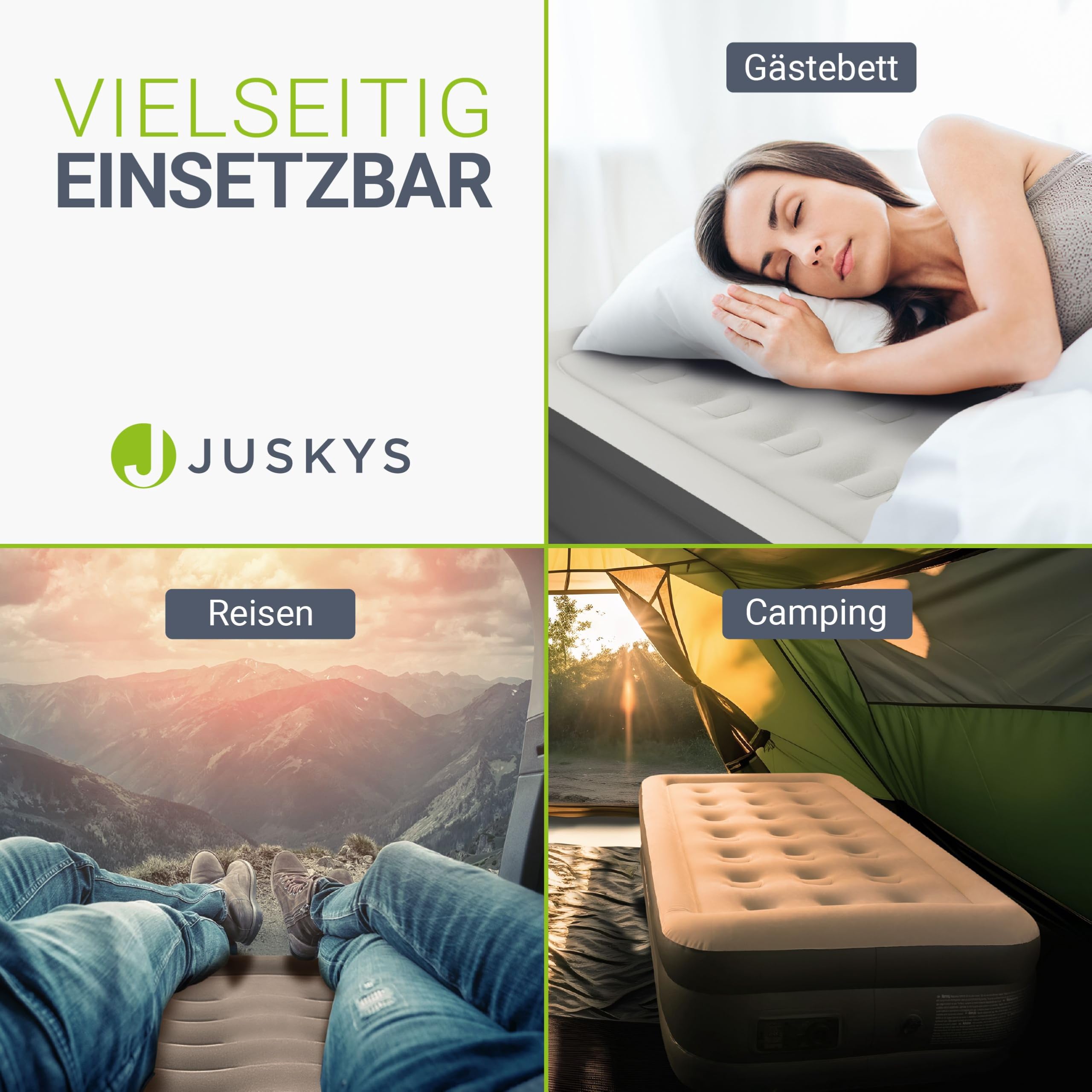 Juskys Luftbett Sapri M 191x91x44 cm Antrhazit Luftmatratze Selbstaufblasend mit integrierter Pumpe Gästebett