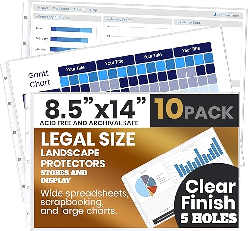 Miniatura 8 de PERFORMORE Paquete de 25 protectores pesados de hojas de paisaje de 8.5 x 14 pulgadas, fundas de papel legal, calidad de archivo transparente,