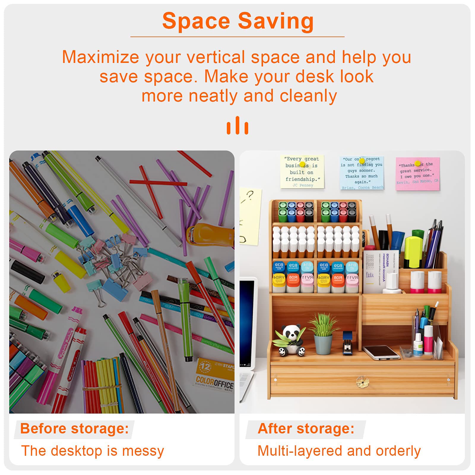 Notwoe Portapenne Da Scrivania Con Cassetto - Organizer Per Penne, Evidenziatori, Bianco - Foto 9