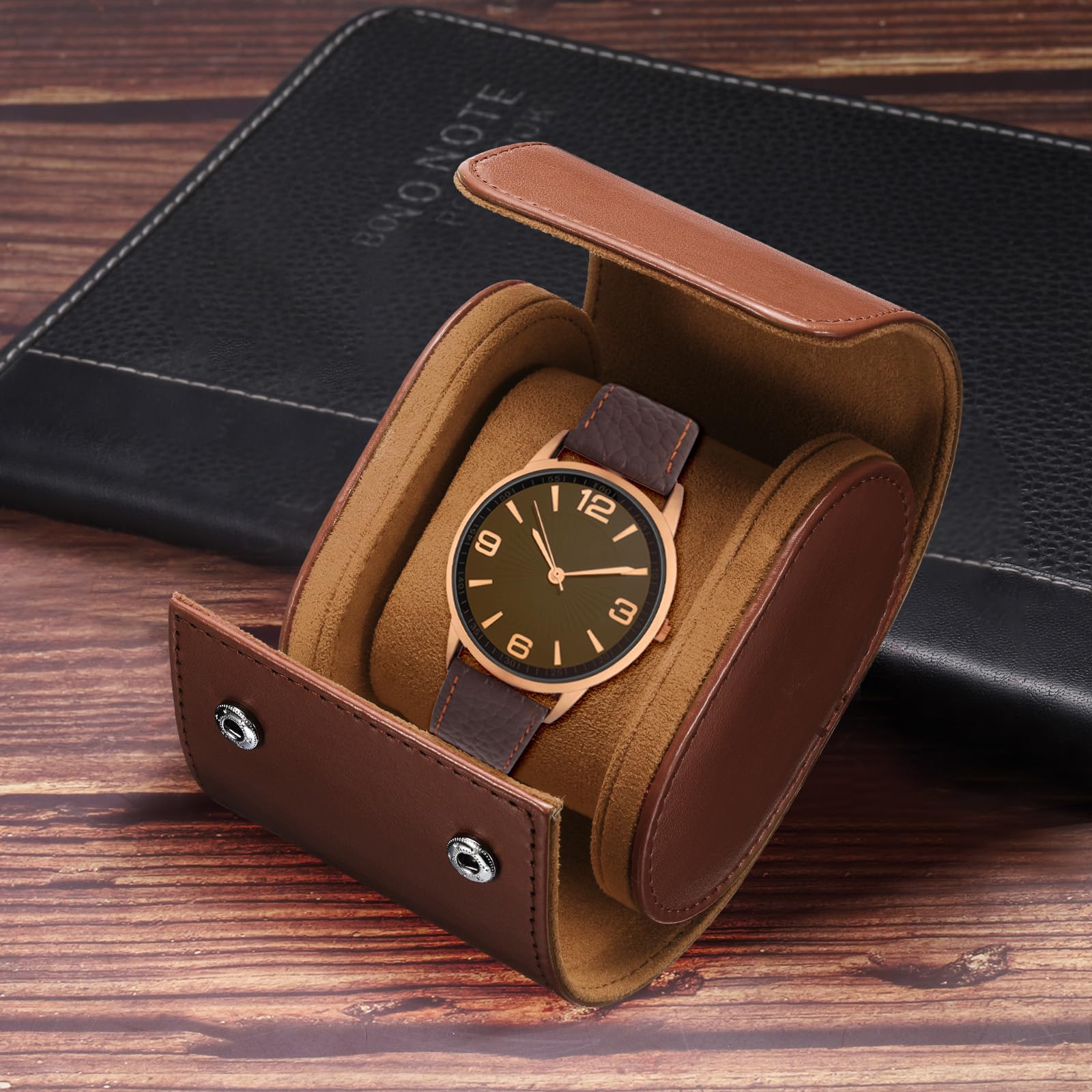 Custodia da Viaggio in Pelle per Orologio, Singolo Scomparto Arrotolabile, Organizer per Orologi da Uomo e da Donna, per riporre e Mostrare Orologi, 1 Scomparto, Marrone