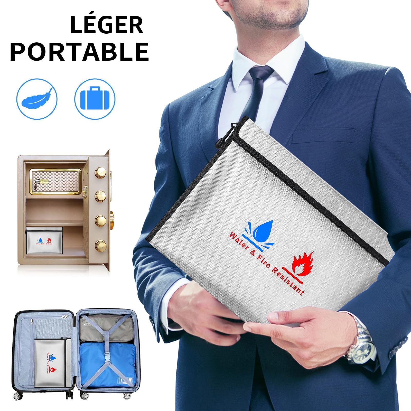 Sacs anti-feu ,2 porte-documents ignifuges | Sac étanche à feu pour documents de passeport bandatei d'argent | En fibre de verre de qualité supérieure