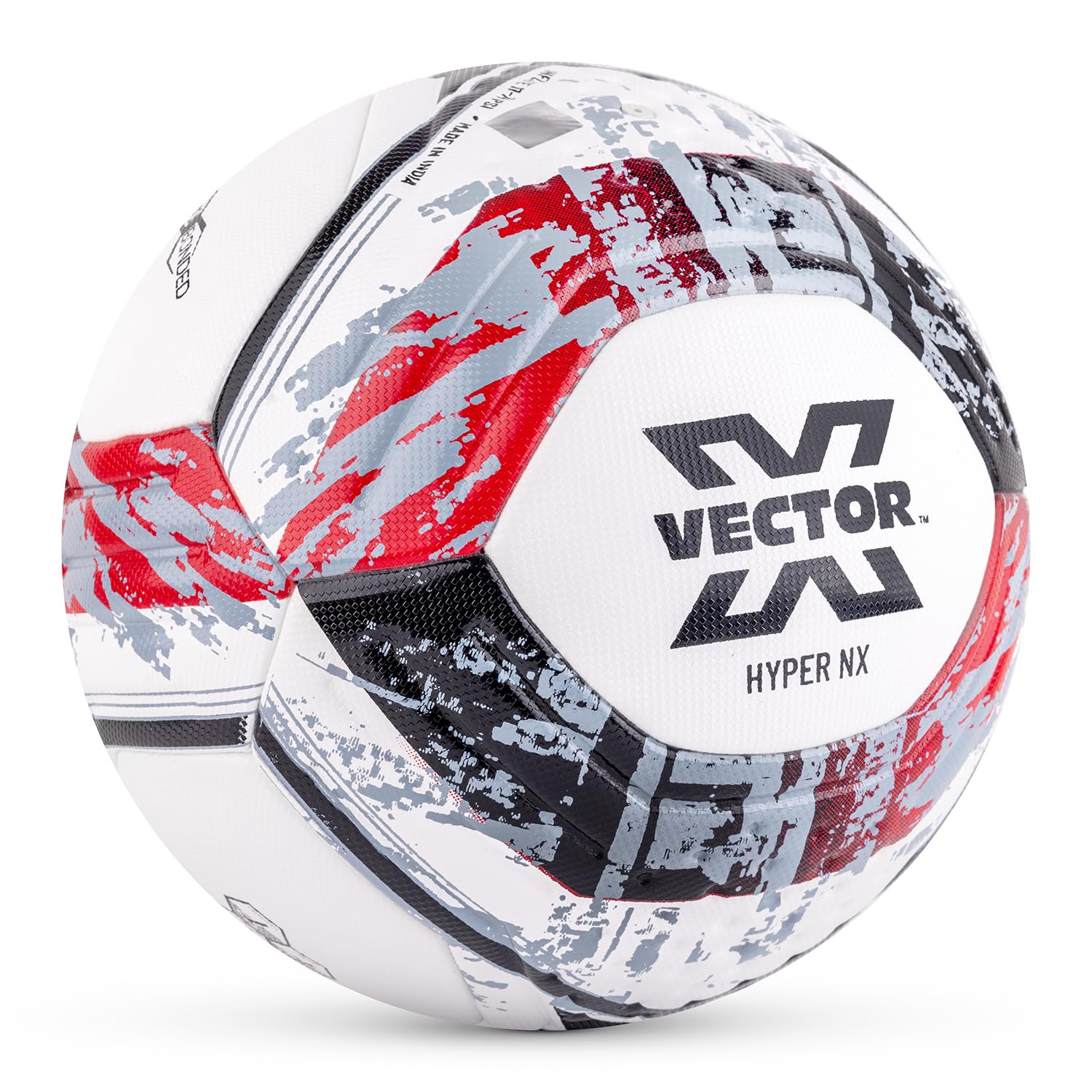 Vector X Hyper NX 10 Panels Thermo Bonded+ PU Soccer Ball+Needle| Match & Training Football with Excellent Shape Retention & All-Weather|Men Boys Professional Play|Official Size 5 (White-Red-Black)-image-22