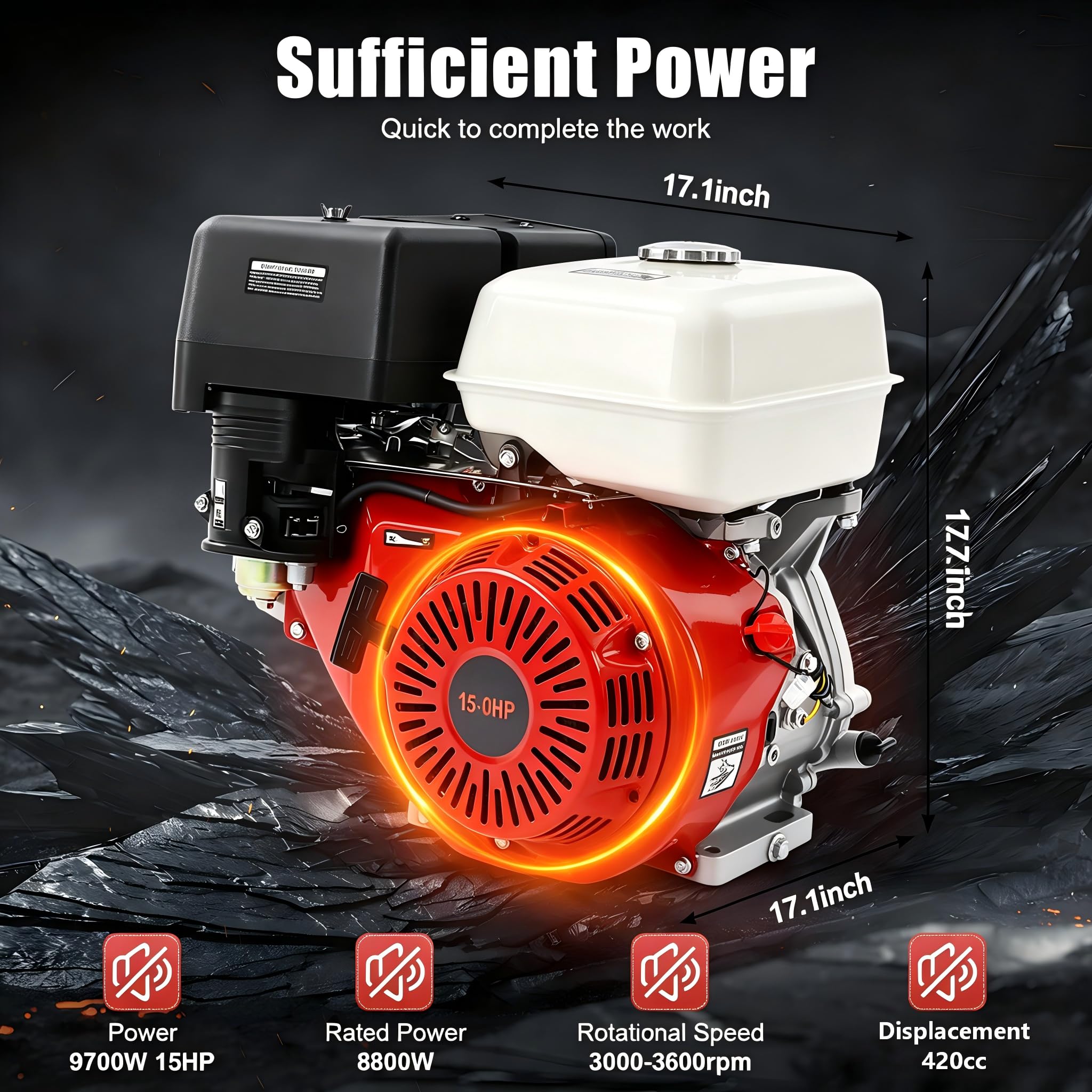 Motore a benzina da 15 CV, 4 tempi, 420 cc, 9700 W di potenza, raffreddamento ad aria, riavvio in alluminio, ferro, generatore, pompa dell'acqua compressore, tosaerba, agricoltura, silenziatore
