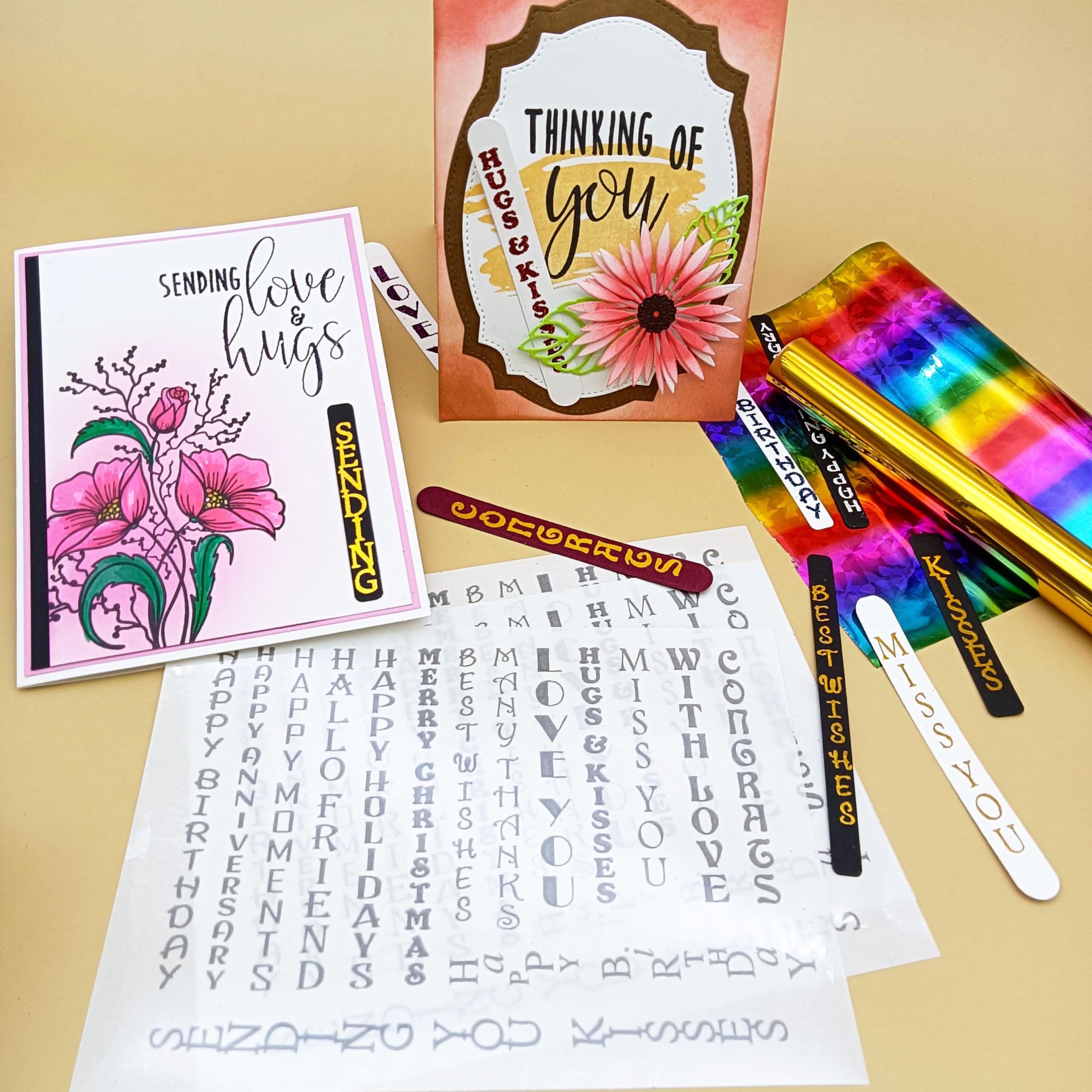 5" x 7"-3pc Vertical Sentiments Love You Foil Transfer Sticker Paper for Handmade Card Making Scrapbooking and Album Journal Invitation Decoration Metallic Hot Foil Transfer Printing Adhesive Sheets