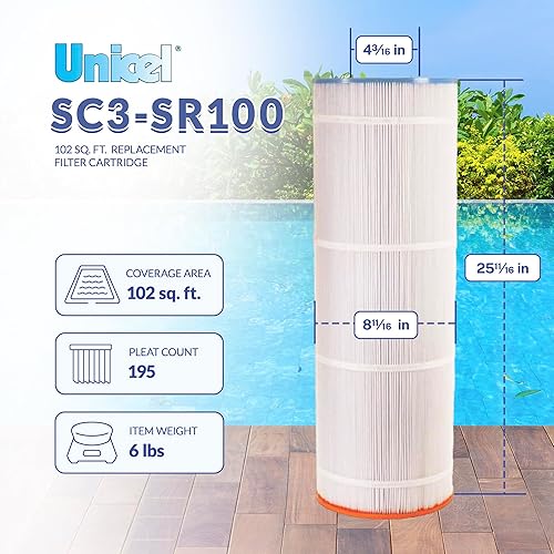 Miniatura 2 de Unicel SC3-SR100 - Cartucho de filtro de repuesto para piscina, 102 pies cuadrados, 3 onzas, 195 pliegues, compatible con modelos Sta-Rite Posi-Flo