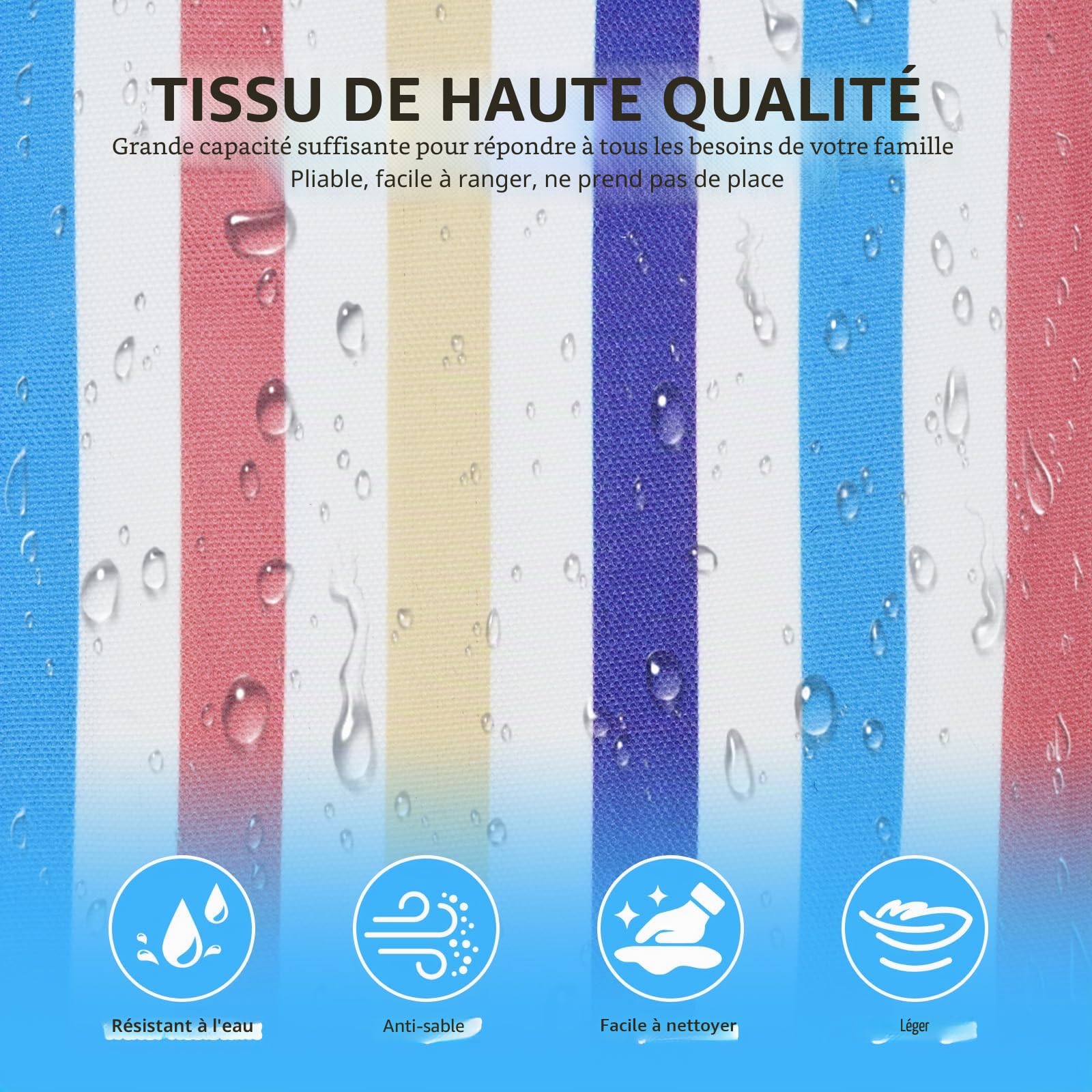 Sac de plage, sac fourre-tout extra large pour femme avec fermeture éclair, étui étanche pour téléphone, décapsuleur, plusieurs poches, résistant à l'eau et au sable, sac à bandoulière pliable