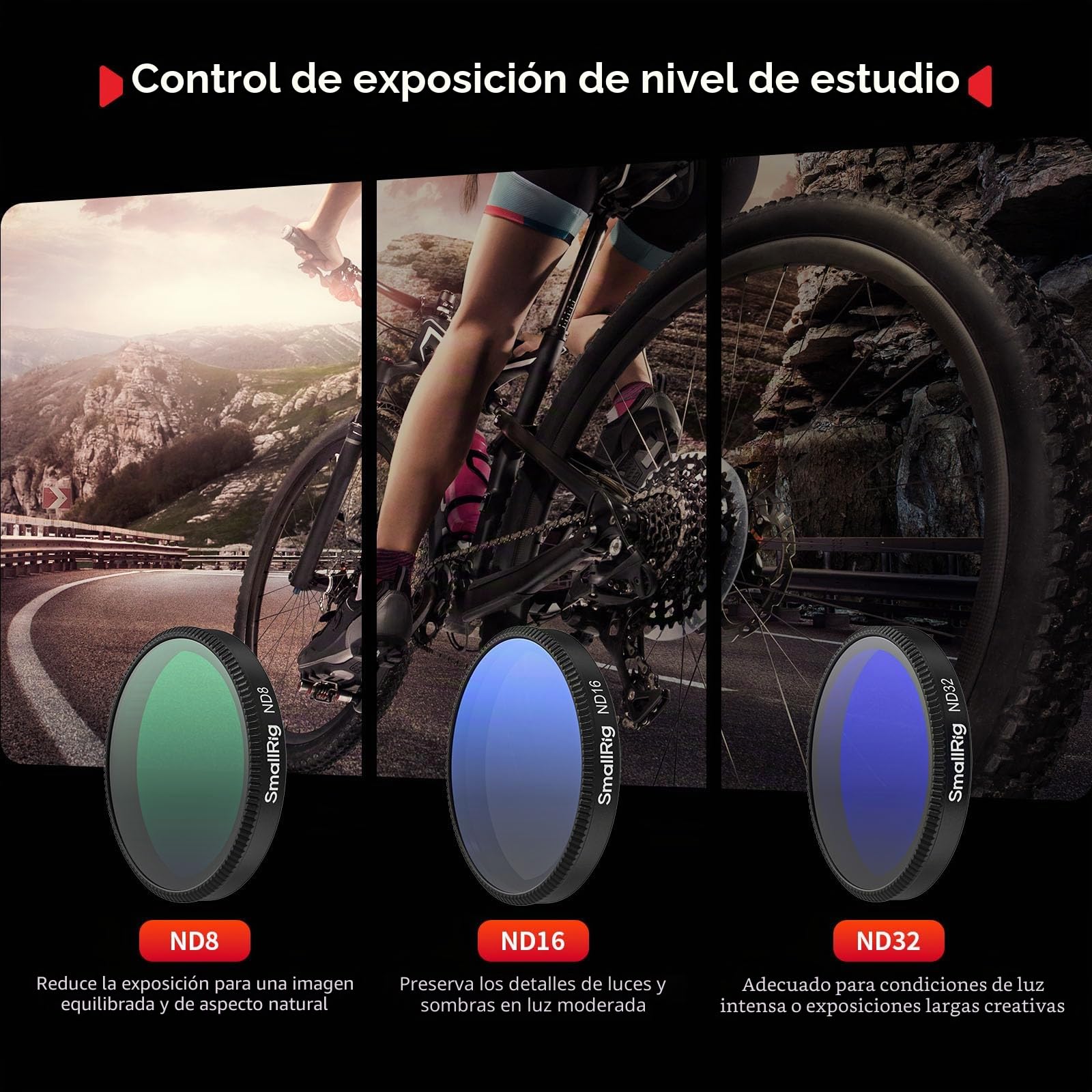 SMALLRIG Kit de Filtros ND para DJI Osmo Action 6, CPL ND8 ND16 ND32, Filtros de Densidad Neutra Polarizados con Cubierta de Silicona, Vidrio Óptico HD - 5895