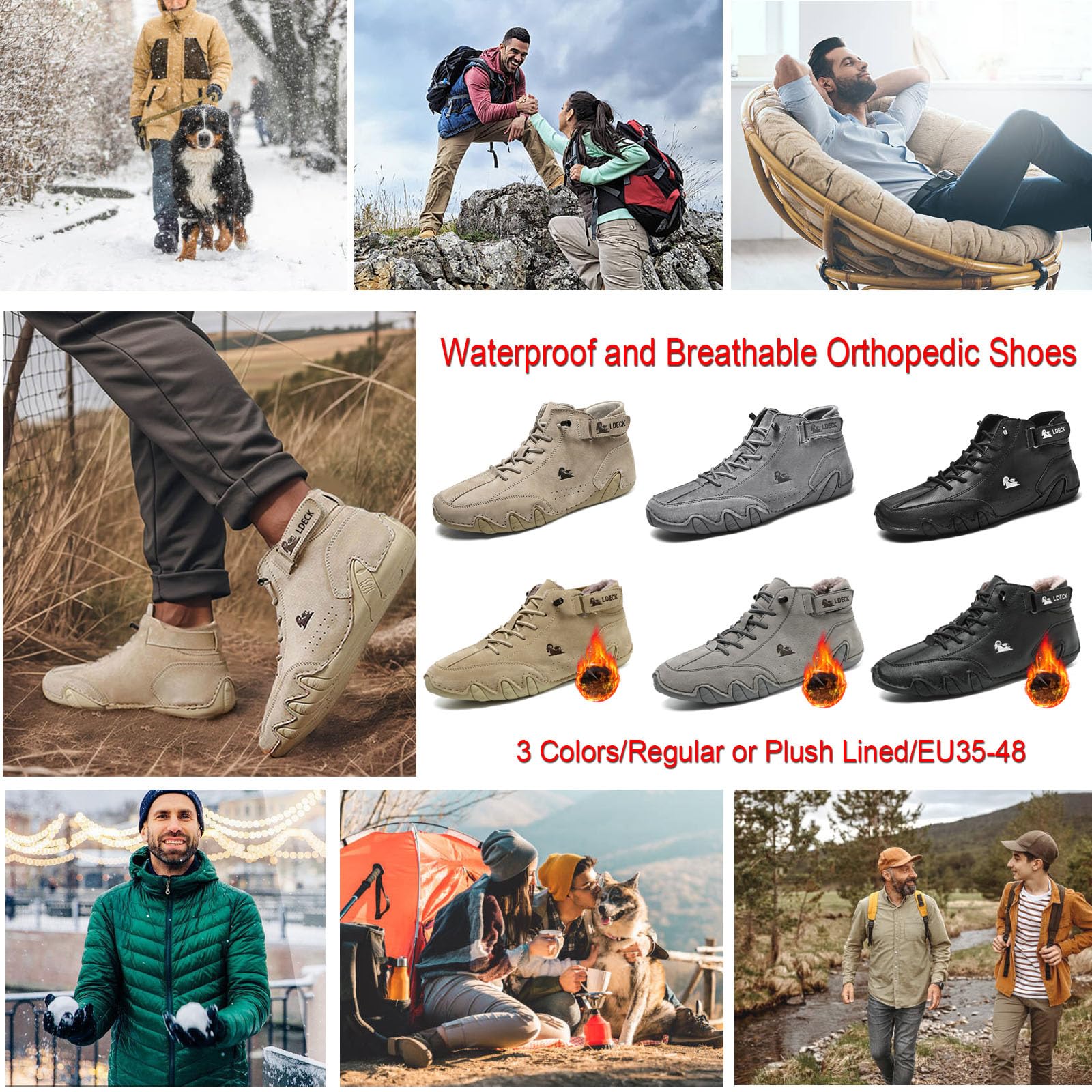 Wasserdichte und atmungsaktive orthopädische Schuhe, Unisex, Outdoor, Freizeit-Sneaker, handgefertigt, Leder, warme Winterstiefel