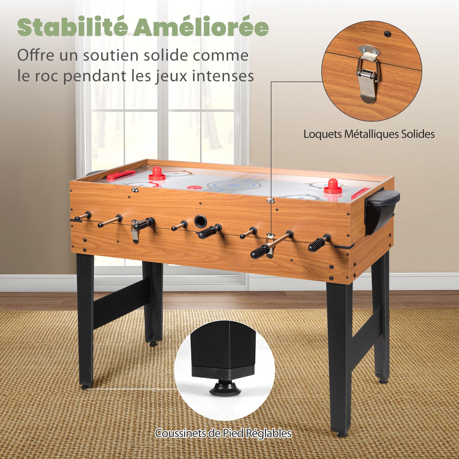 COSTWAY 3 en 1 Table de Baby-Foot avec 26 Joueurs & Hockey & Billard, Table de Jeu Empilable avec Marqueur & Accessoires Riches, Patins Antidérapants, Jouet d'arcade pour Fête Bar Salle de Jeux