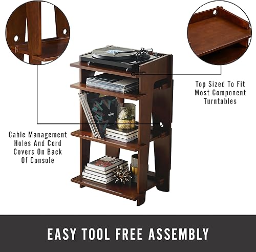 Miniatura 7 de Crosley Furniture Soho - Soporte para tocadiscos, consola multimedia con almacenamiento de vinilo, organizador moderno para el hogar, caoba