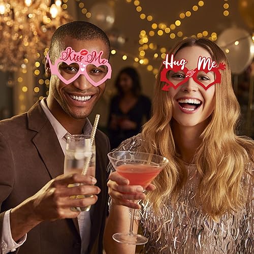 Miniatura 4 de TEONEI Lentes de papel para el día de San Valentín, lentes de papel con forma de corazón, accesorios para cabina de fotos, decoración del día de San