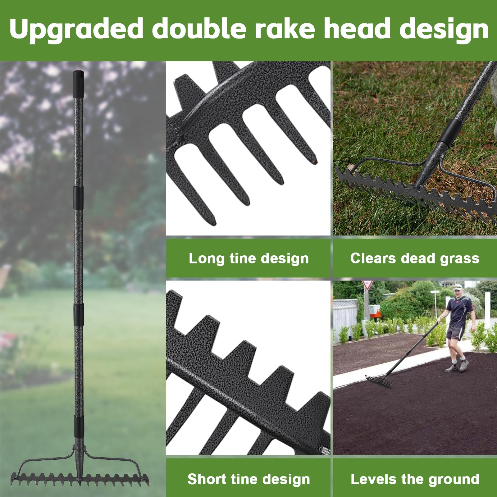 Bow Rake Vs Thatch Rake 6ft Bow Rake For Gardening Rake, 17 Tines With 49 Inch Handle, 17 Inch ...