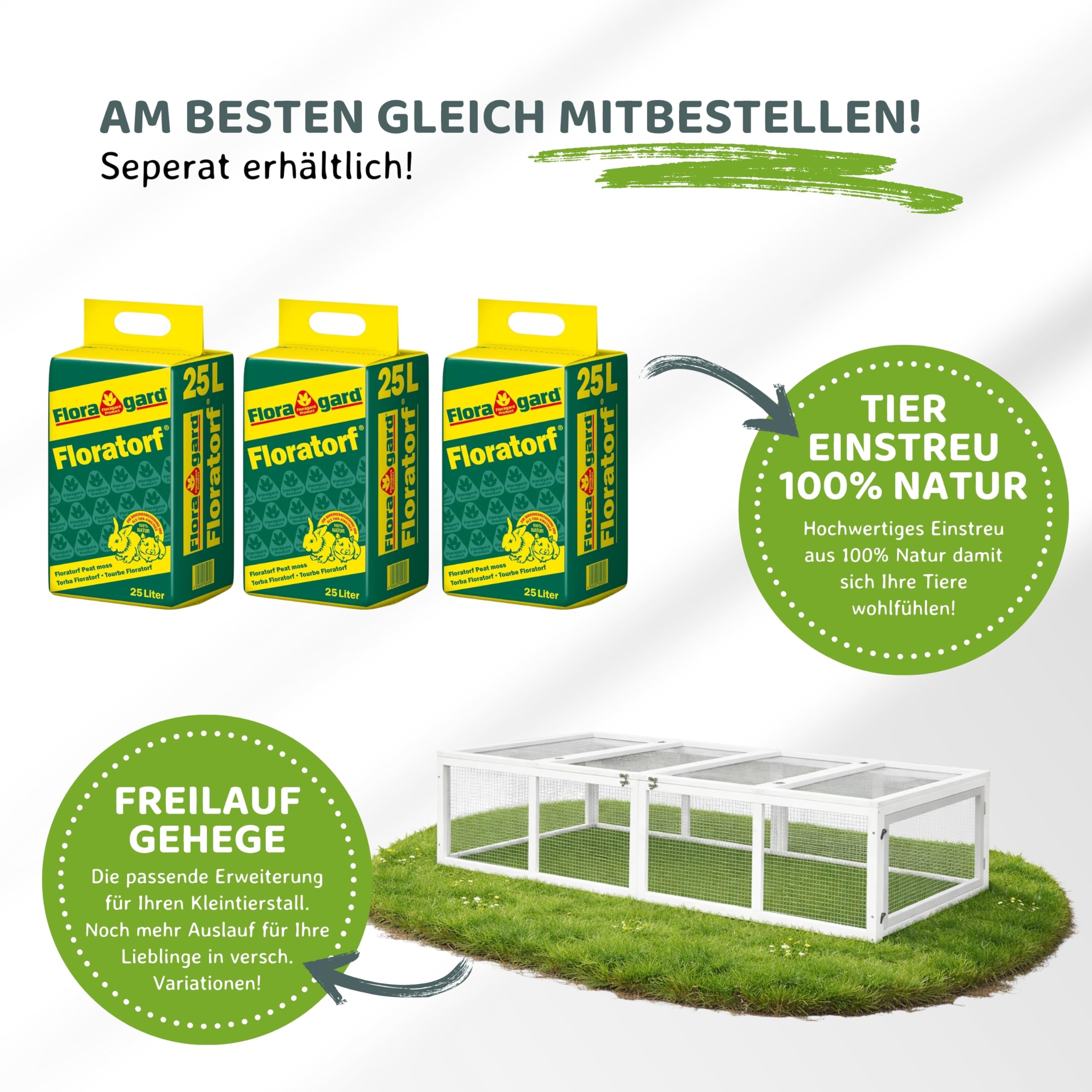 nanook Premium Hasenstall Kleintierstall Kaninchenstall XXL groß artgerecht mit Freilauf Gehege ideal für draußen 197 x 85 x 112 cm - braun weiß - 2 Ebenen