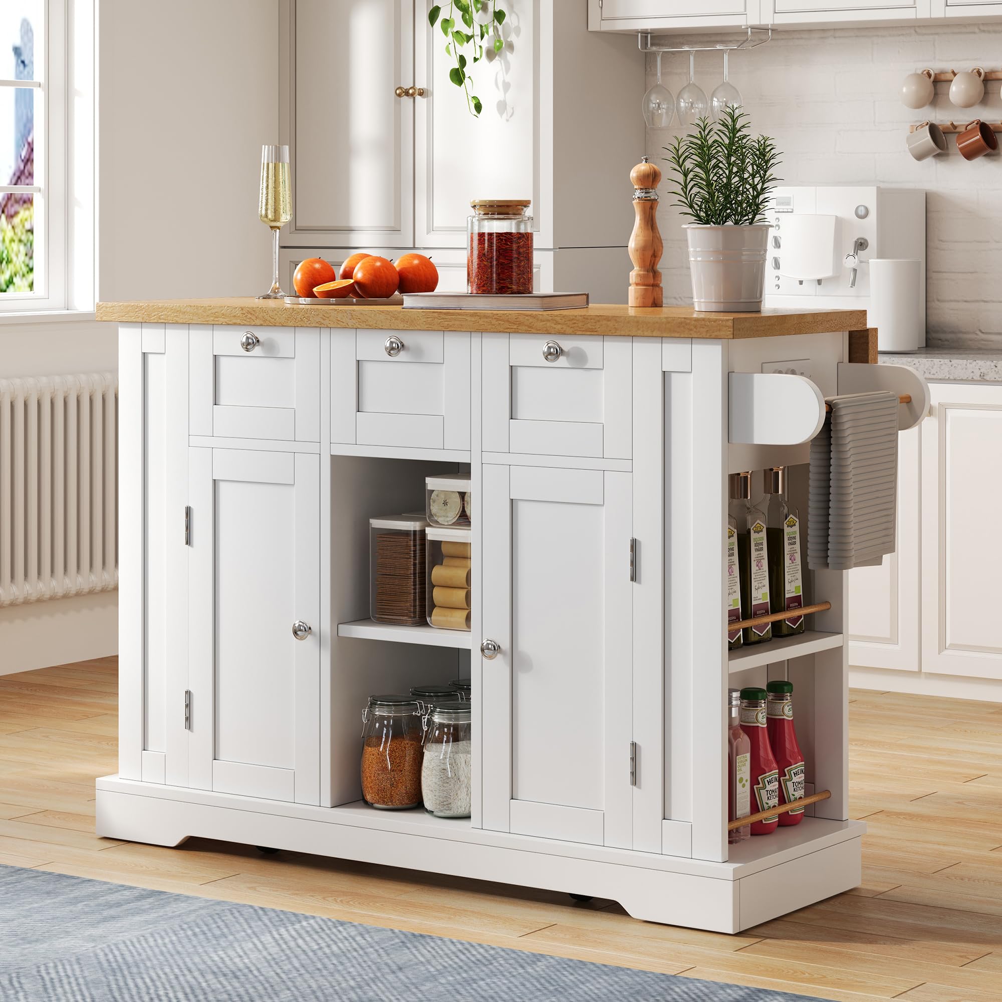 Mobiele keukentafel, 132 cm, landelijke stijl, inklapbaar
