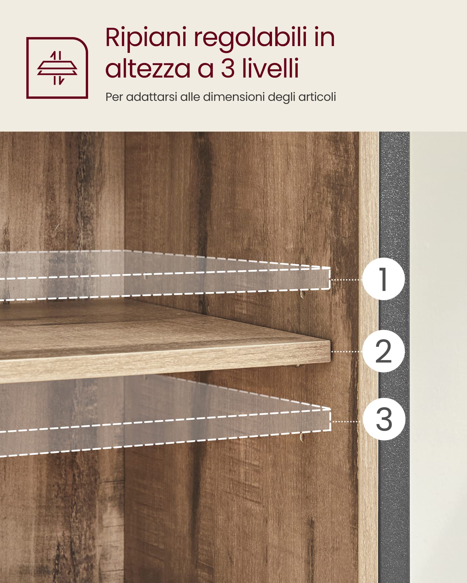 VASAGLE Credenza, Mobile da Cucina, Portaoggetti, con Anta Scorrevole, 30 x 70 x 80 cm, Ripiano Regolabile, Stile Country, per Soggiorno, Marrone Rovere e Nero LSC100B50