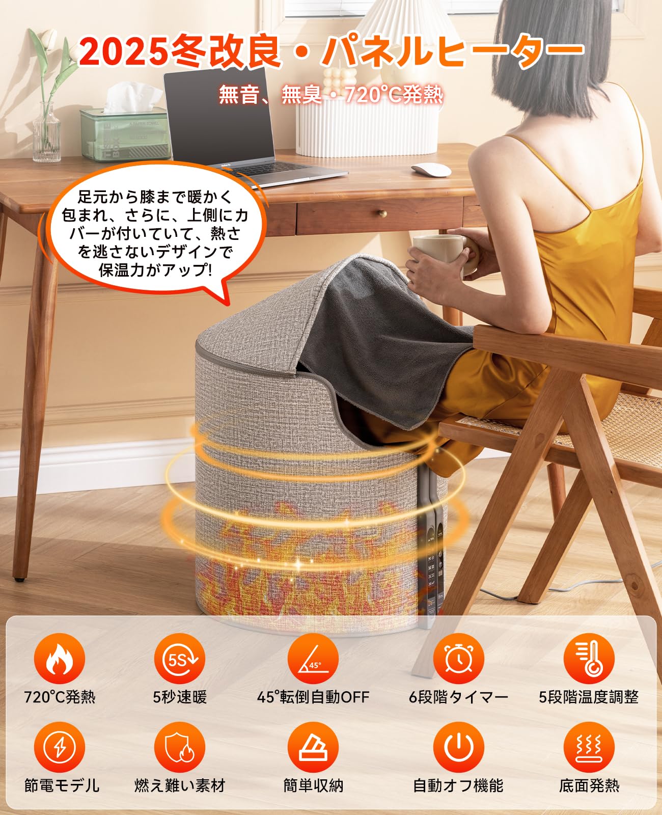 Amazon | 【720°全方位発熱&高温】Vkosam パネルヒーター デスク