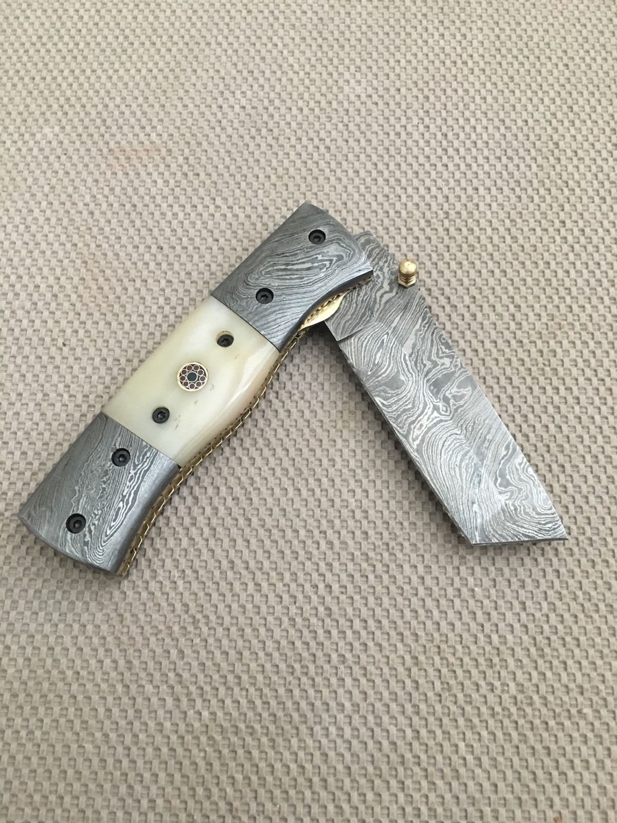 Custom Made Damascus Folding Knife Tanto Blade - Liner Lock - Hunting Folding Camping Knife