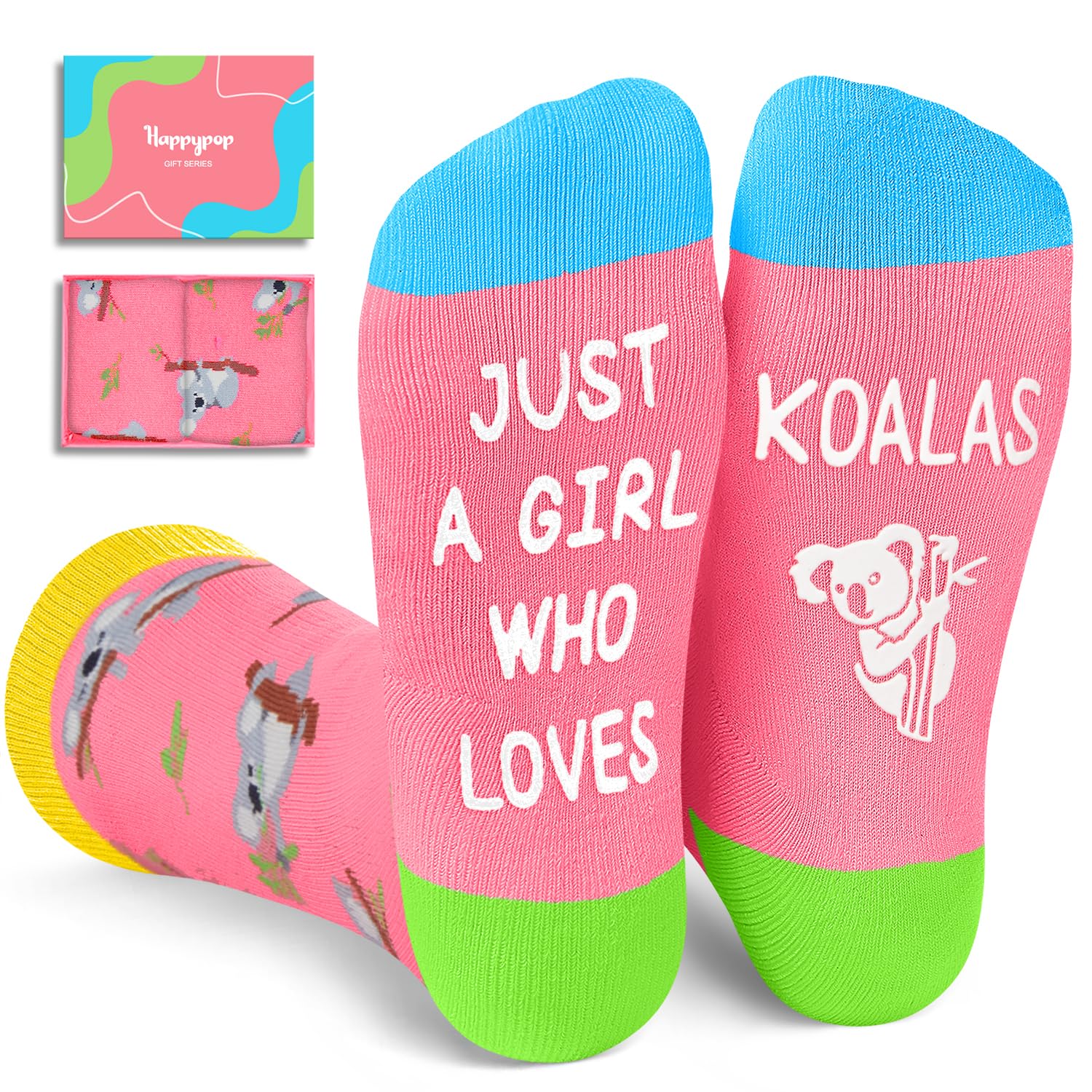 HAPPYPOPFunny Socks for Women - Moose Squirrel Monkey Gifts, Cute Panda Koala Socks for Teen Girls