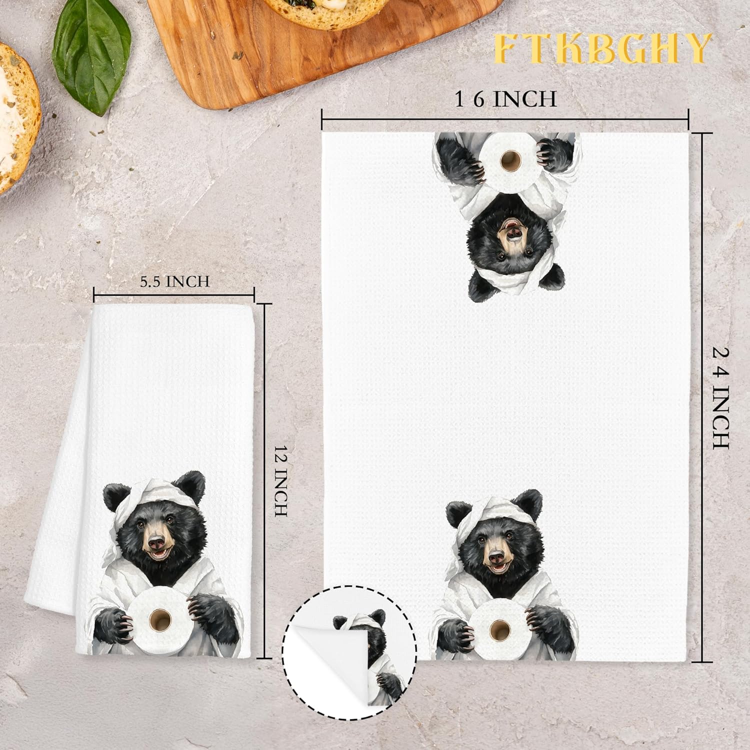 Funny Black Bear Hand Towels for Bathroom, Bear Lover Gifts, Funny Wild Animal Decorative Hand Towels for Washroom Restroom Powder Room, Bears Bathroom Decor, 16x24 Inch - Image 7