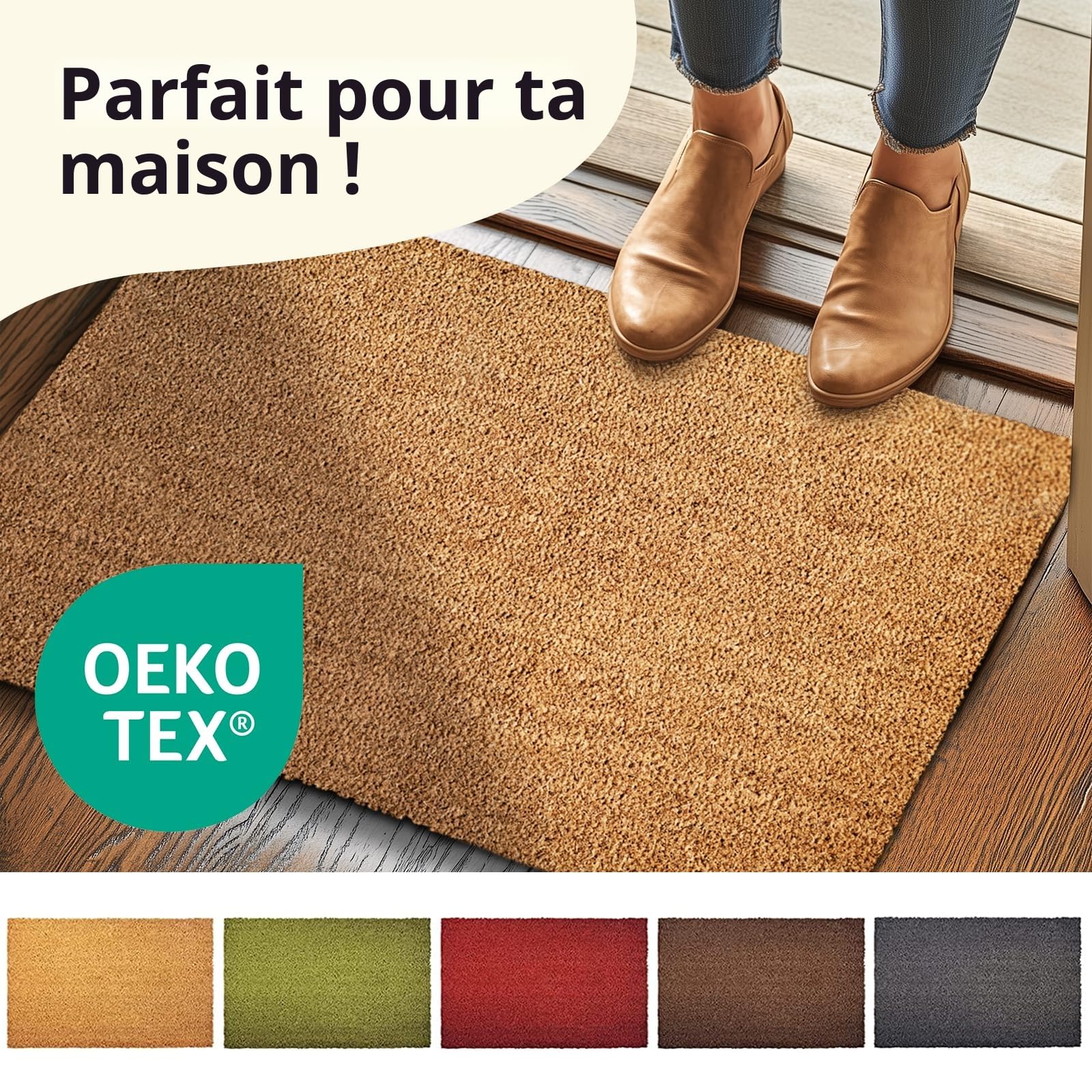 KARAT - Paillasson - Tapis de porte - En coco - Avec dos antidérapant (naturel, 60 x 90 cm, 1,7 cm)