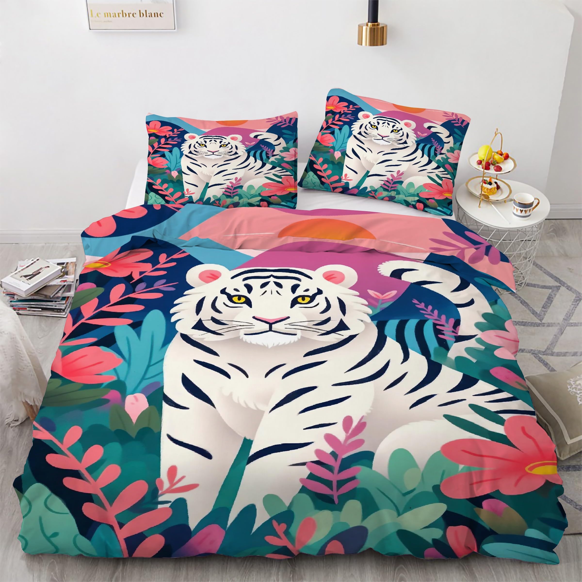 Housse de couette 220x240 tigre en microfibre douce avec fermeture éclair pratique