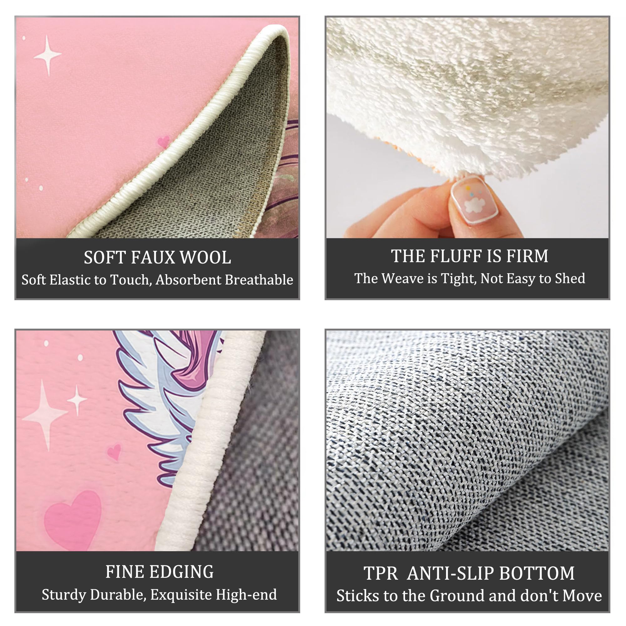 Kinderteppich Rund, Rosa Niedlicher Cartoon-Stil Süßes Einhorn, Kurzflor Waschbarer Teppich Extra Weich und Antiallergen für Jungen und Mädchen Spielzimmer 100cm
