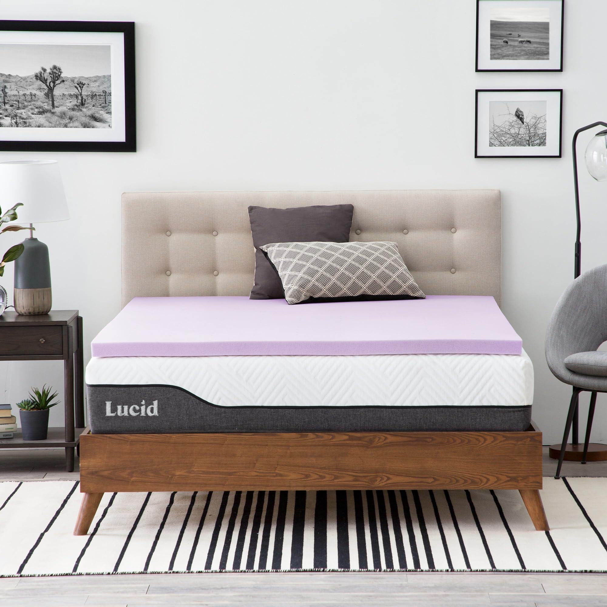 LUCID 2 Inch Lavender Infused Memory Foam Mattress Topper - Ventilated Design - Twin XL Size