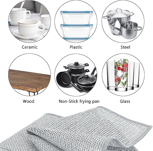 Miniatura 7 de NESTLY 12 trapos multiusos para lavar platos de alambre húmedo y seco, paño de cocina antiarañazos, paños de limpieza milagrosos reutilizables para