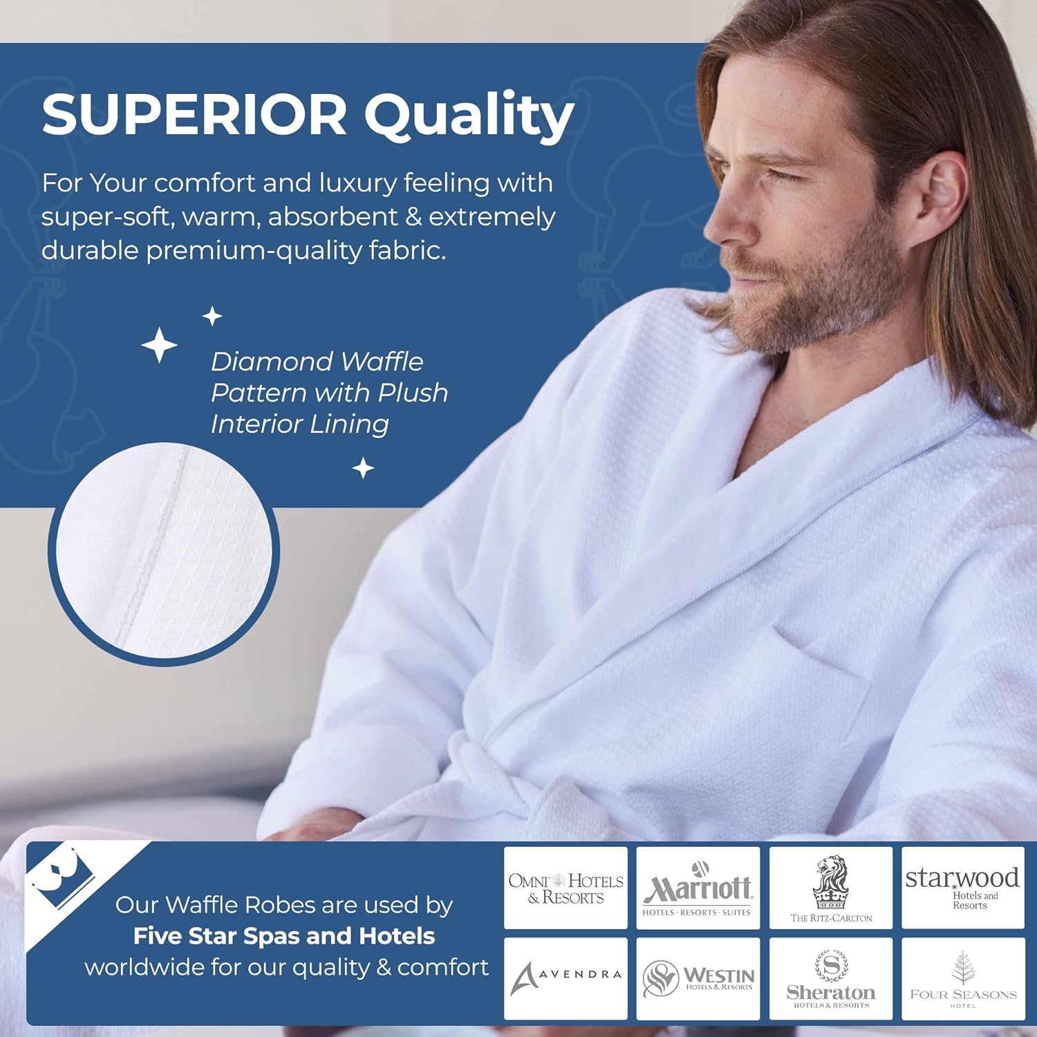 MONARCH Unisex Plush Lined Waffle Spa Robe – Soft and Warm Textured Fabric, Generously Sized Hotel & Spa Robe with Pockets - Image 3