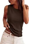 PRETTYGARDEN Sleeveless Hauts de la taille pour les femmes 2026 Été Dressy Ribbed Tank Tops Printemps Affaires Casual Travail Chemises Blouses