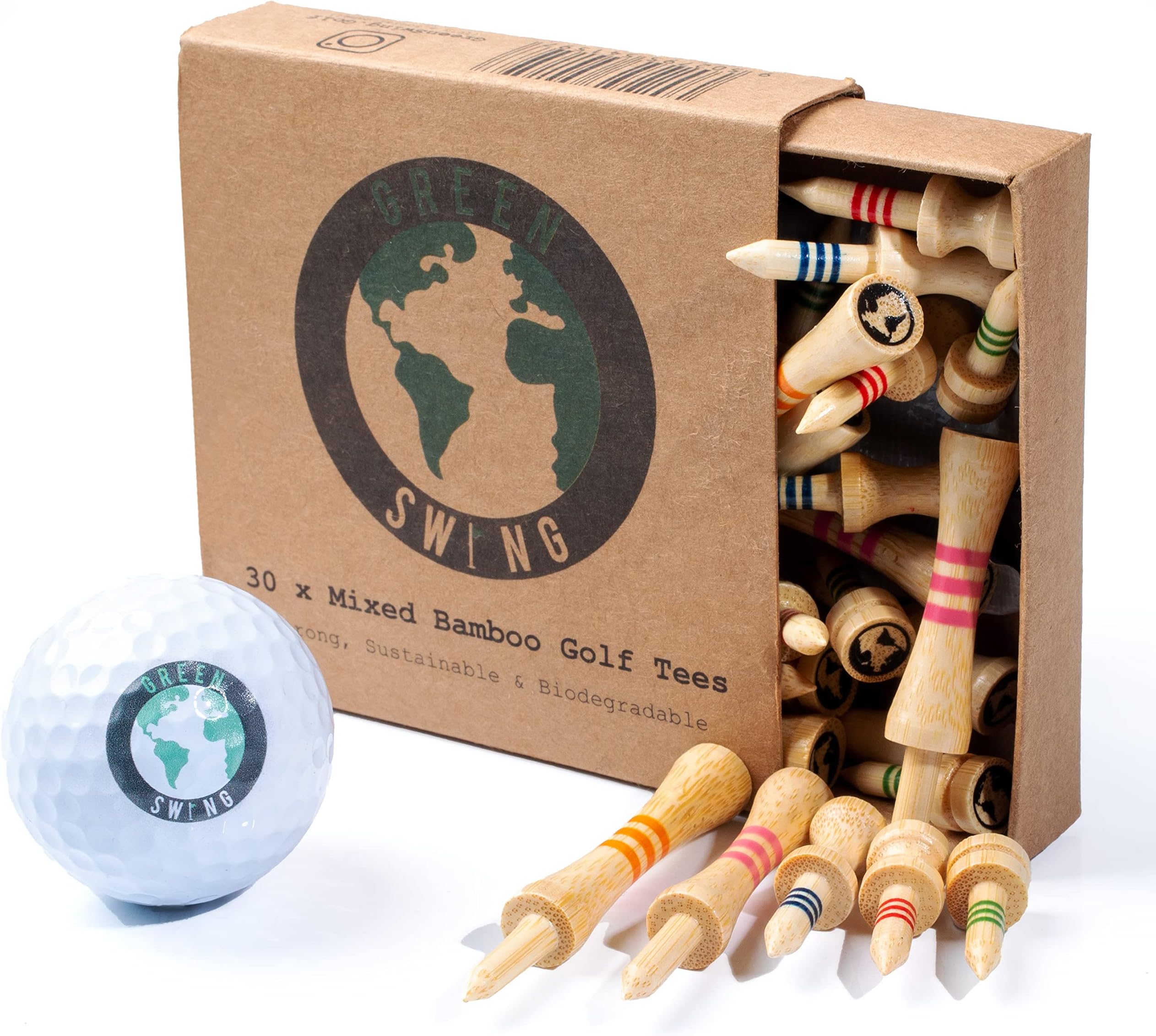 Bamboo Golf Tees Mixed Sizes | Strong Sustainable Biodegradable | 30pcs