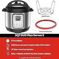 Vista 3 de Instant Pot DUO PLUS Mini 3 cuartos de cocina eléctrica de 9 cuartos de 9 cuartos, cocina lenta, olla de arroz, fabricante de yogurt, olla de huevo