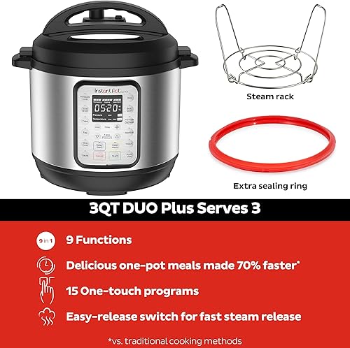 Vista 3 de Instant Pot DUO PLUS Mini 3 cuartos de cocina eléctrica de 9 cuartos de 9 cuartos, cocina lenta, olla de arroz, fabricante de yogurt, olla de huevo