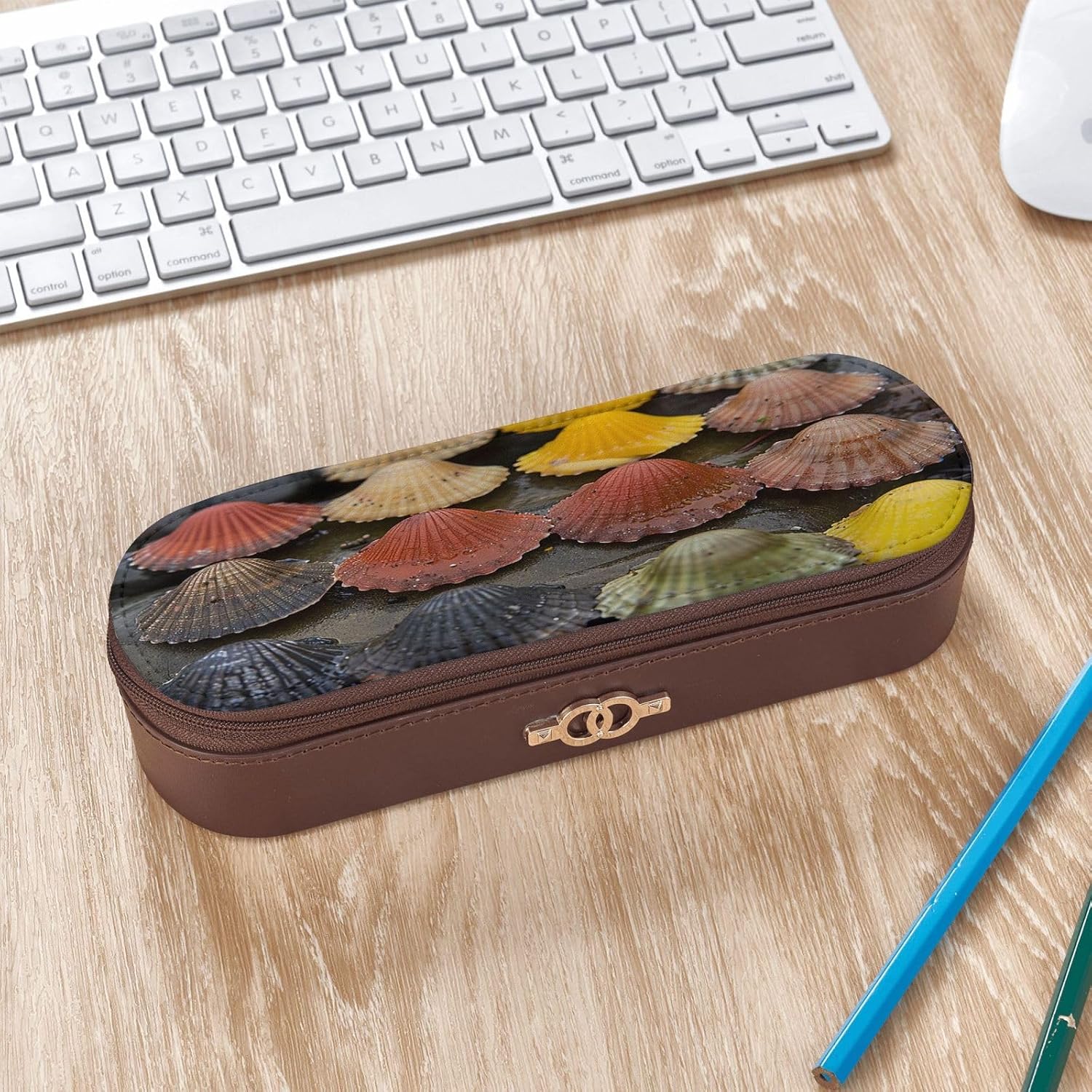 Rainbow Shell Leather Multi Slot Pen Storage Case image 3