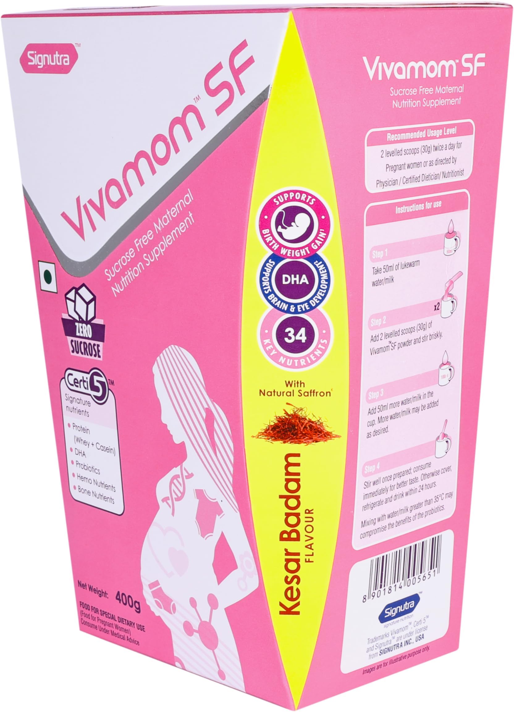 Vivamom SF Sucrose Free Maternal Nutrition Supplement - 400g BIB (Kesar Badam)
