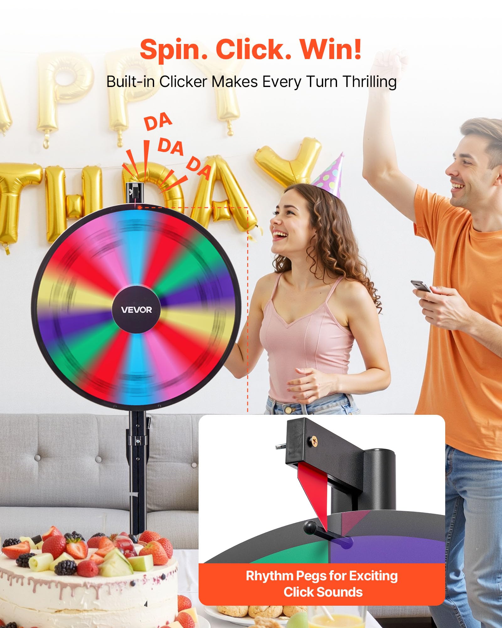 VEVOR Ruota dei Premi Girevole da 610 mm, Ruota Girevole a 14 Slot con Supporto, Altezza Regolabile, Roulette Win Fortune con Cancellabile a Secco e 2 Pennarelli, 6 Colori, per Feste, Pub, Carnevale