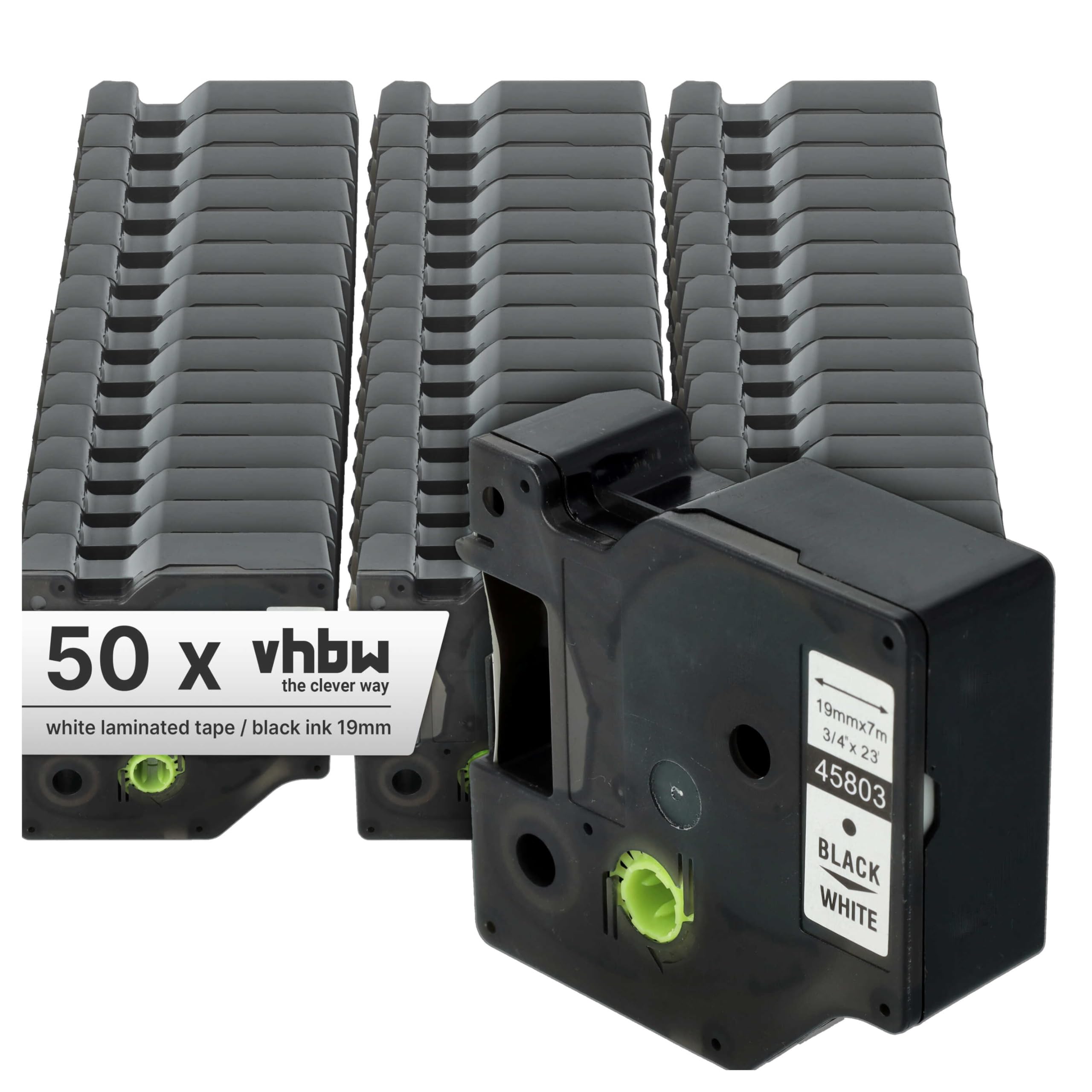 vhbw 50 x zamiennik taśmy do etykiet Dymo 45803, D1, S0720830 do drukarki etykiet 7 m x 19 mm, czarny na białym, plastik