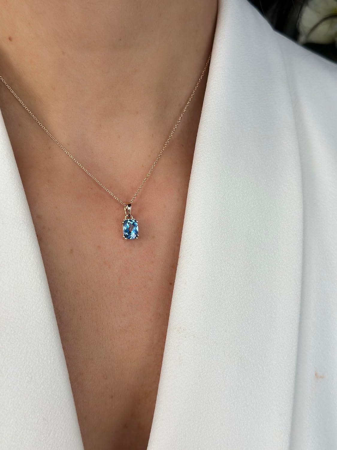 LE VIAN 1 3/8 Carat Cushion Cut Signity Blue Topaz Pendant Necklace for Women | Rose Gold Plated 925 Sterling Silver Elegant Pendant for Her I Adjustable Chain - Image 2