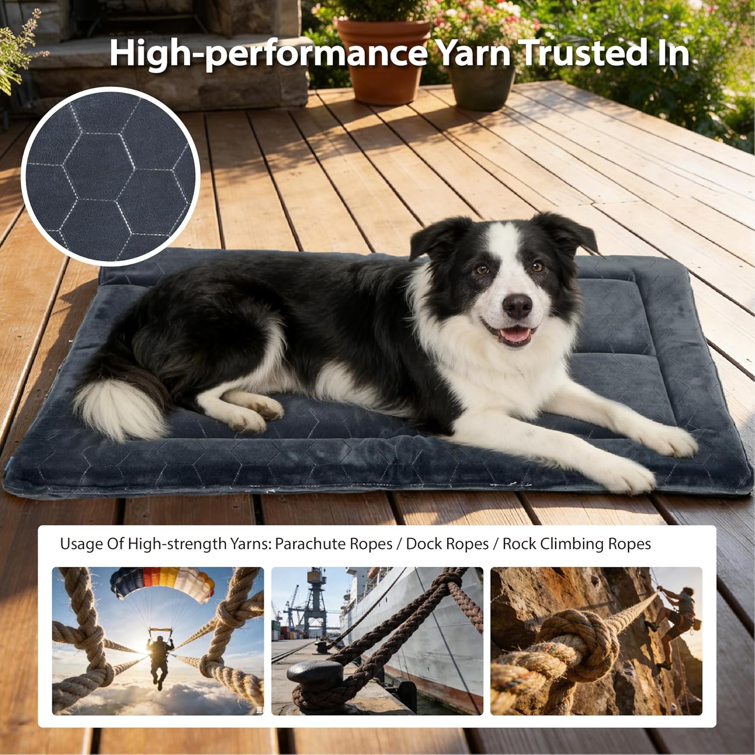 Chew Proof Dog Mat - Indestructible Durable Kennel Mat for Aggressive Chewers, Machine Washable, Chew Proof Dog Crate Pad with Reinforced Corners, Indoor Use for Medium Dogs, Grey, 35"x23"