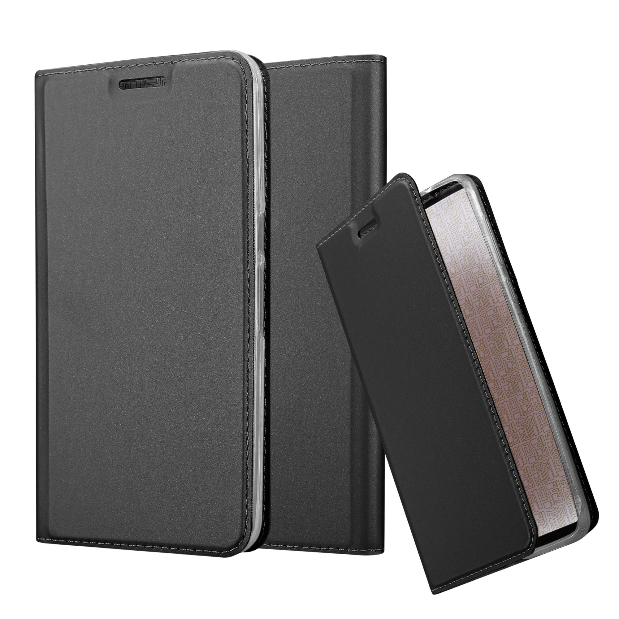 cadorabo Book Case works with Huawei NEXUS 6P in CLASSY BLACK - with Magnetic Closure, Stand Function and Card Slot - Wallet Etui Cover Pouch PU Leather Flip