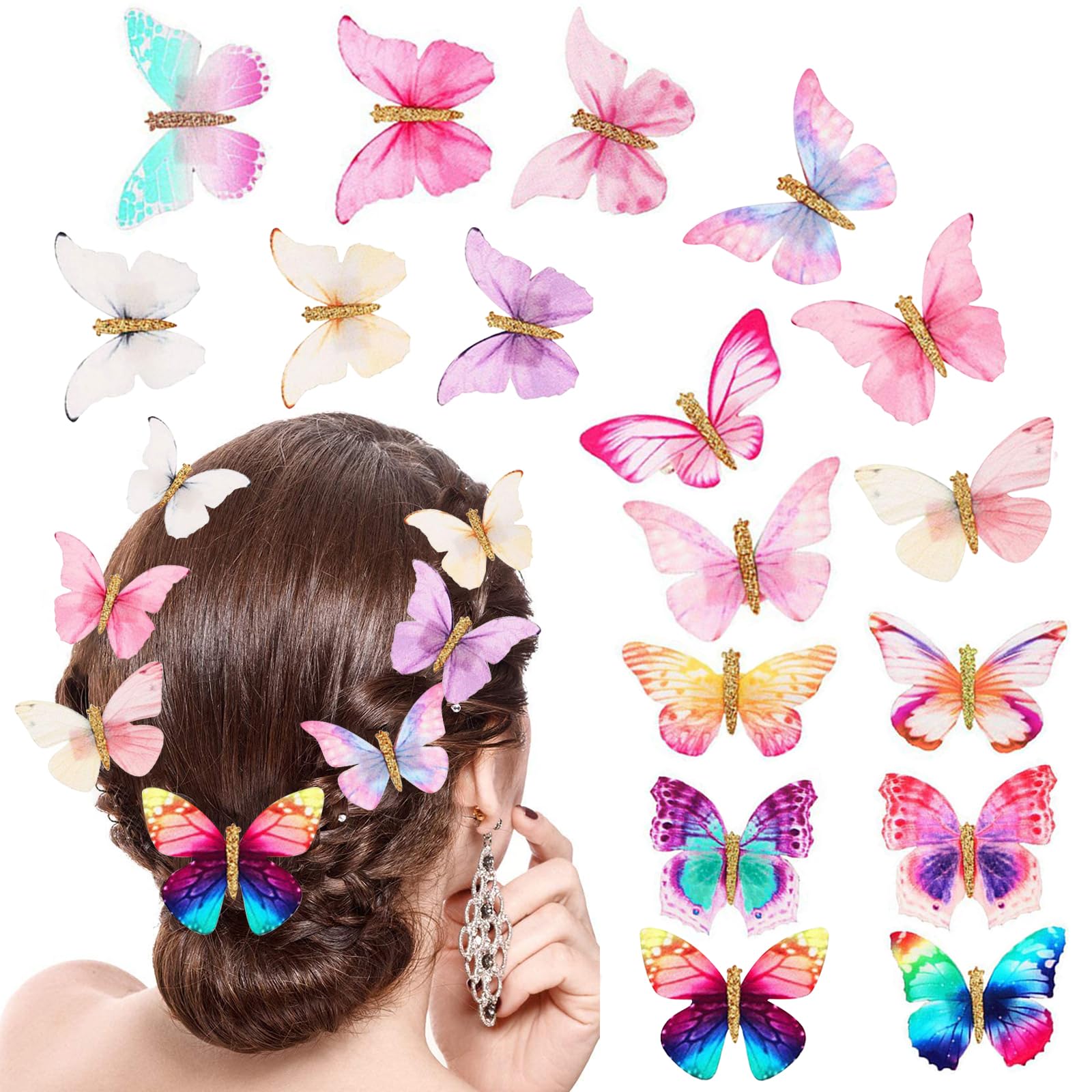 Photo 1 of Paderison Moving Butterfly Hair Clips, 20 Pcs Rainbow Glitter