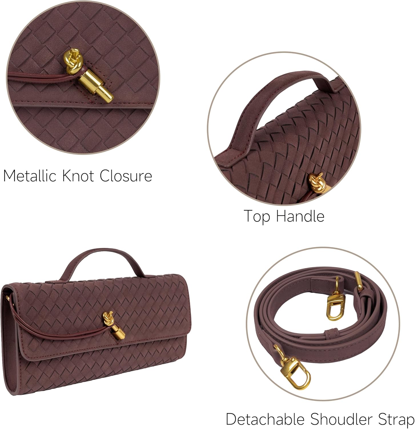 Joryin Woven Purse for Women Evening Clutch Woven Leather Handbags Suede Crossbody Bag Purse Formal Evening Bag - Image 6