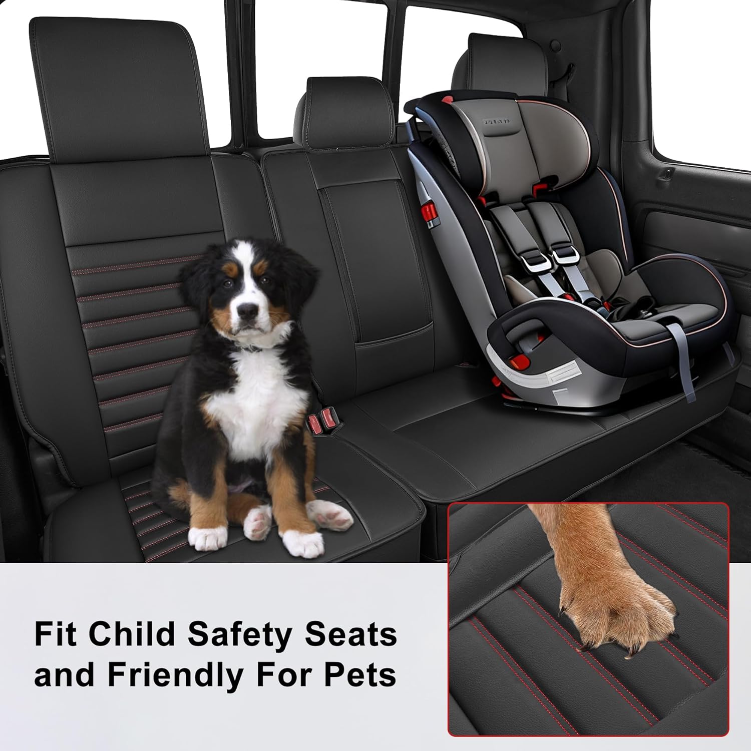 AOMSAZTO for Ford F150 Seat Covers 2009-2025 2026& F250 F350 F450 2017-2026 Super Crew,Lighting,SuperDuty Crew (XL STX XLT) Waterproof Full Coverage Seat Covers(5 Seats,Black&Redline)