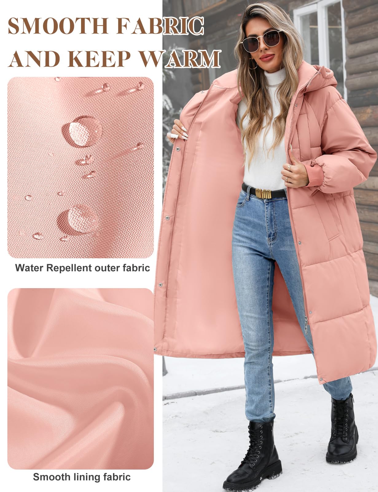 Vancavoo Abrigos de Acolchado para Mujer Chaqueta Larga con Capucha de Invierno Cálido y Elegante Coat Abrigo Largo Gruesa para Exteriores