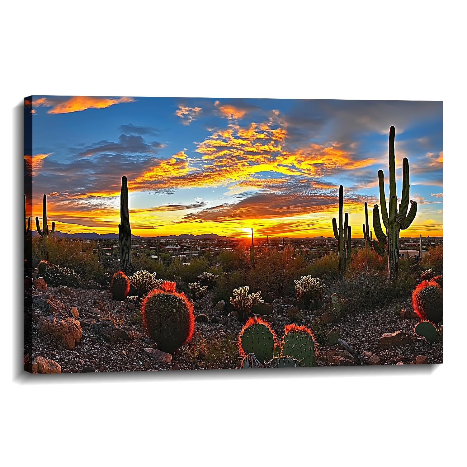 Landscape Canvas Wall Art Cactus Plant Picture Nature Scenery Painting Sonoran Desert Sunset Prints Living Room Bathroom Bedroom Home Office Decor