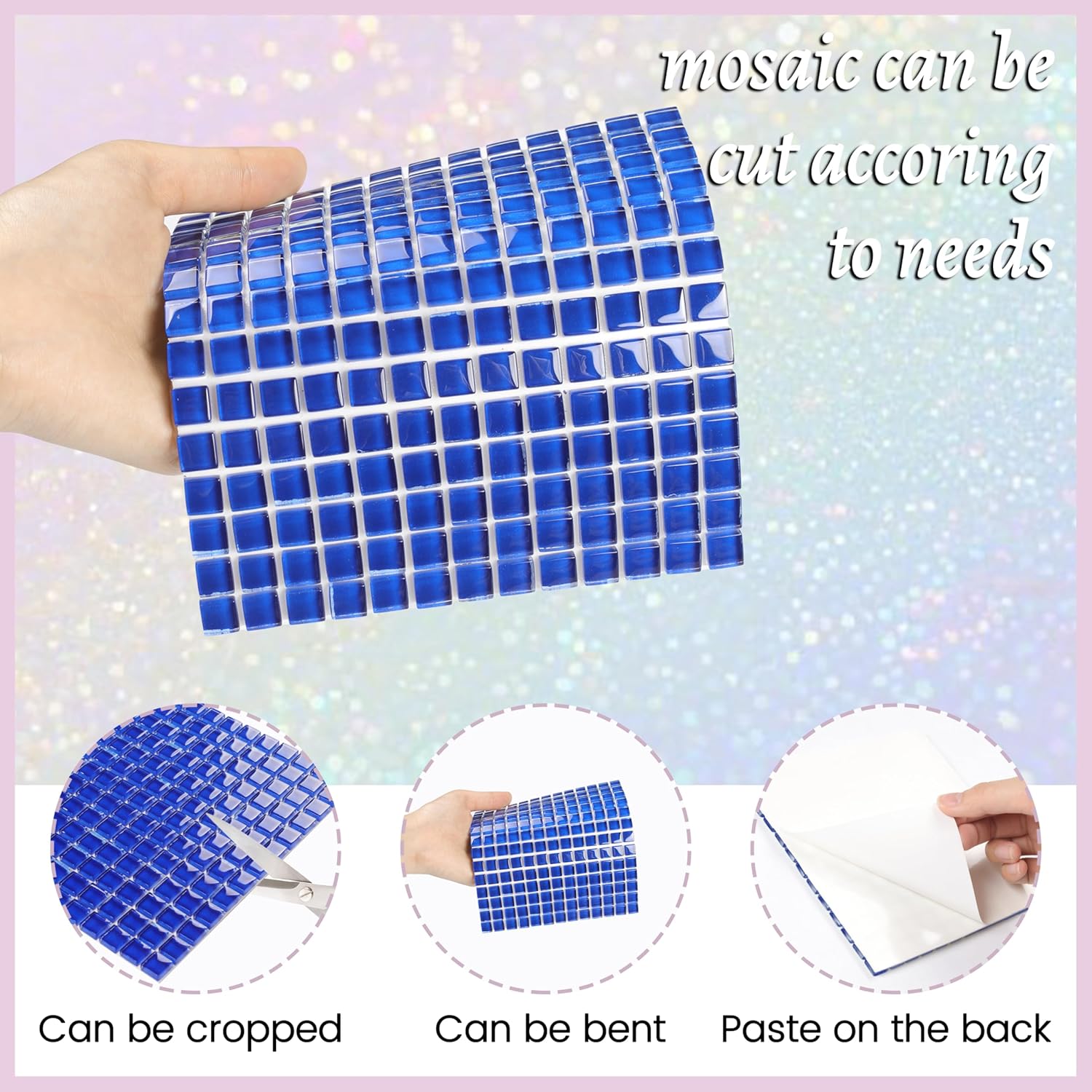 169 Particles Self-Adhesive 0.4X0.4 Inch Square Mosaic Tile. Hobbies Children Handmade Crystal Glass Tiles, Art Crafts, Mosaic Making Projects, Home Decoration DIY Art Projects (Blue)
