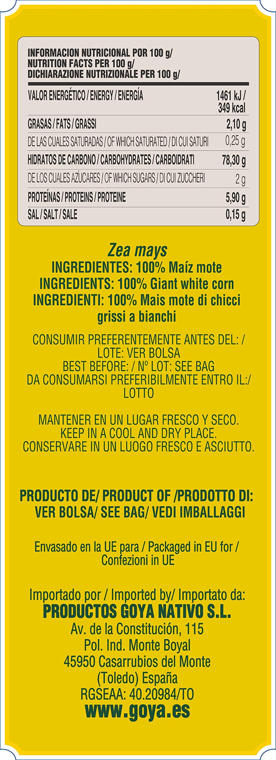 Goya Maiz Mote - 6 unidades x 500g 3000 g