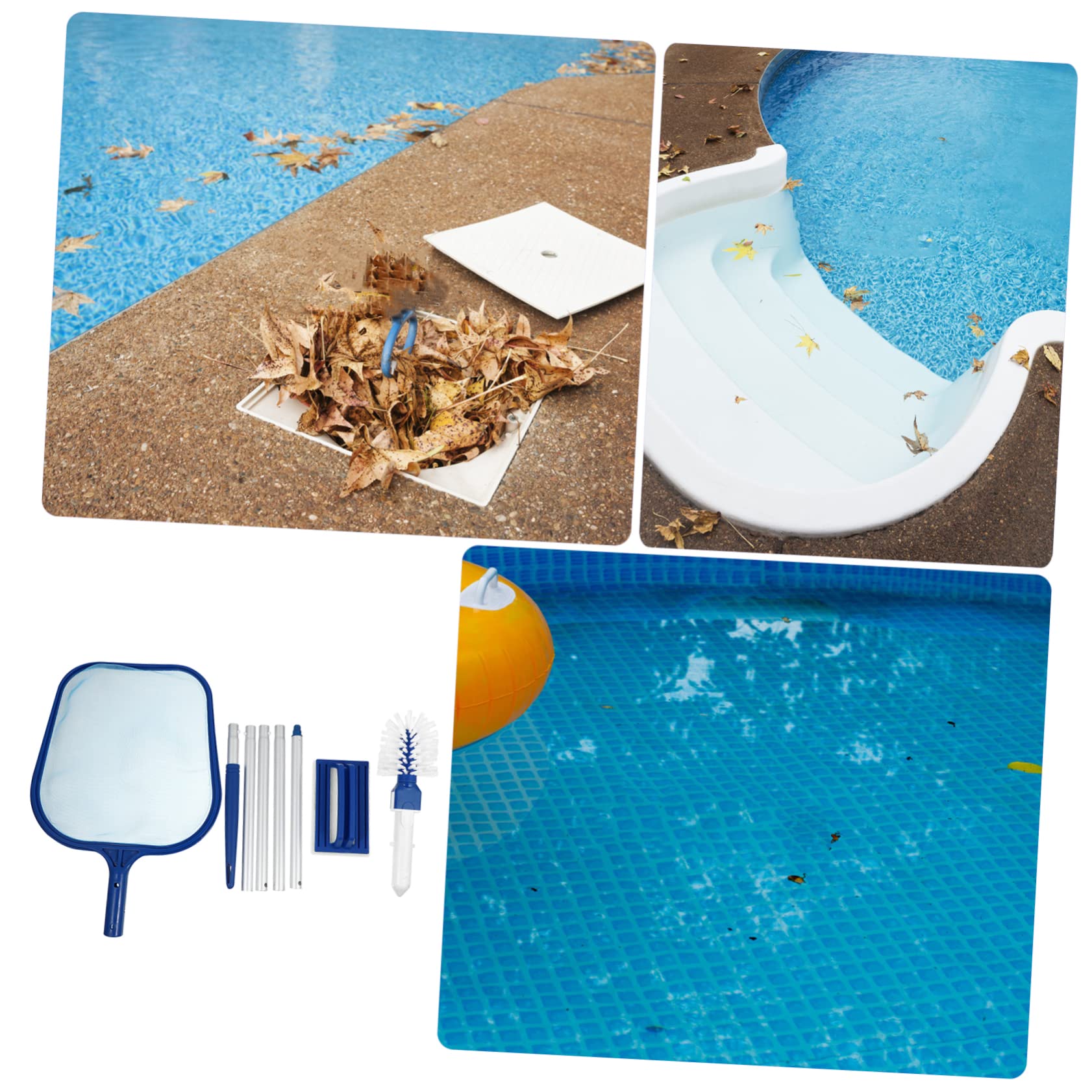 UPKOCH 1 Set Kit de Skimmer de Piscina Red de Malla Detallada y Rastrillo para Hojas, Poste Telescópico de 5 Secciones, Limpieza de Aguas Superficiales y Profundas