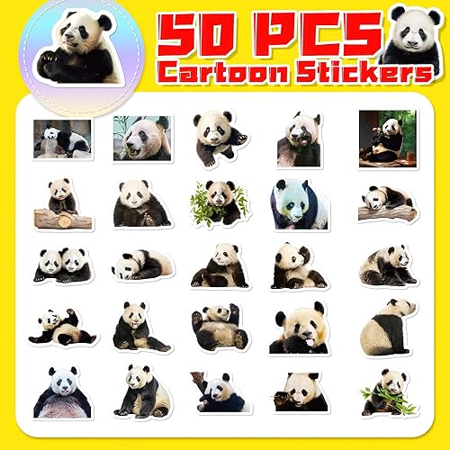Miniatura 2 de 50 calcomanías divertidas de panda, lindas calcomanías de animales para niños, adolescentes y adultos, calcomanías impermeables para botellas de